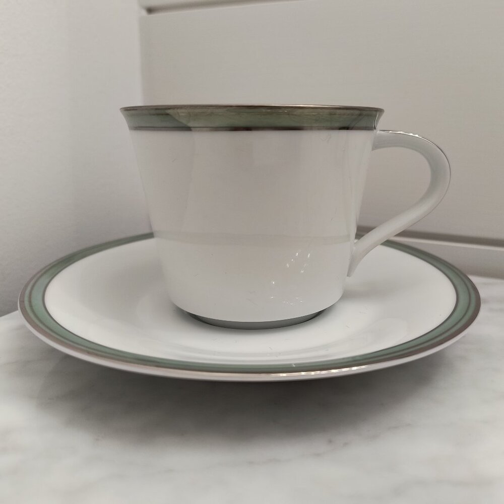 Vintage Noritake Royale Mint Japan #6538 Flat Cups and Saucers - Set of 12 each
